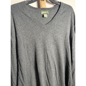 Eddie Bauer Men XXL Tall Cashmere Blend Lightweight Gray V Neck Pullover Sweater